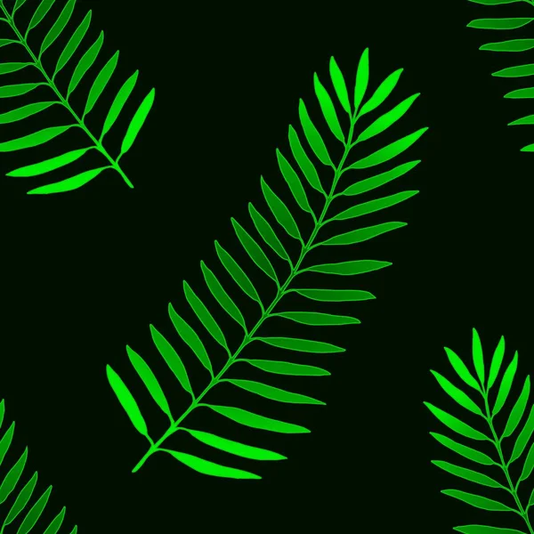 熱帯ヤシの葉、ジャングルの葉シームレスベクトルの花のパターンの背景 — ストックベクタ