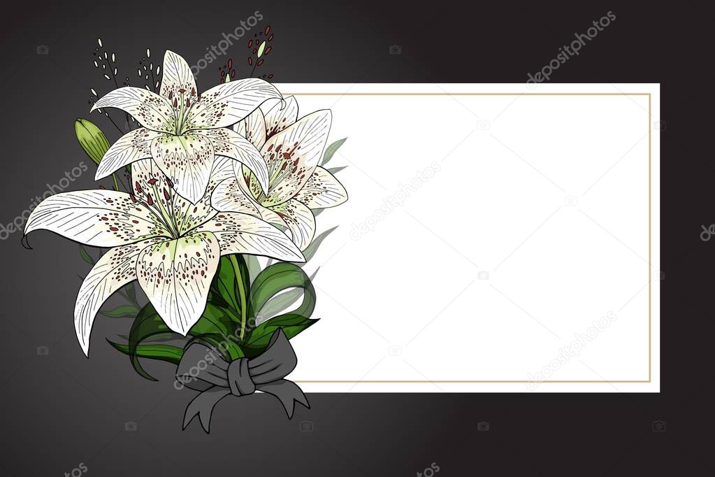 Lily bouquet on black background vector template