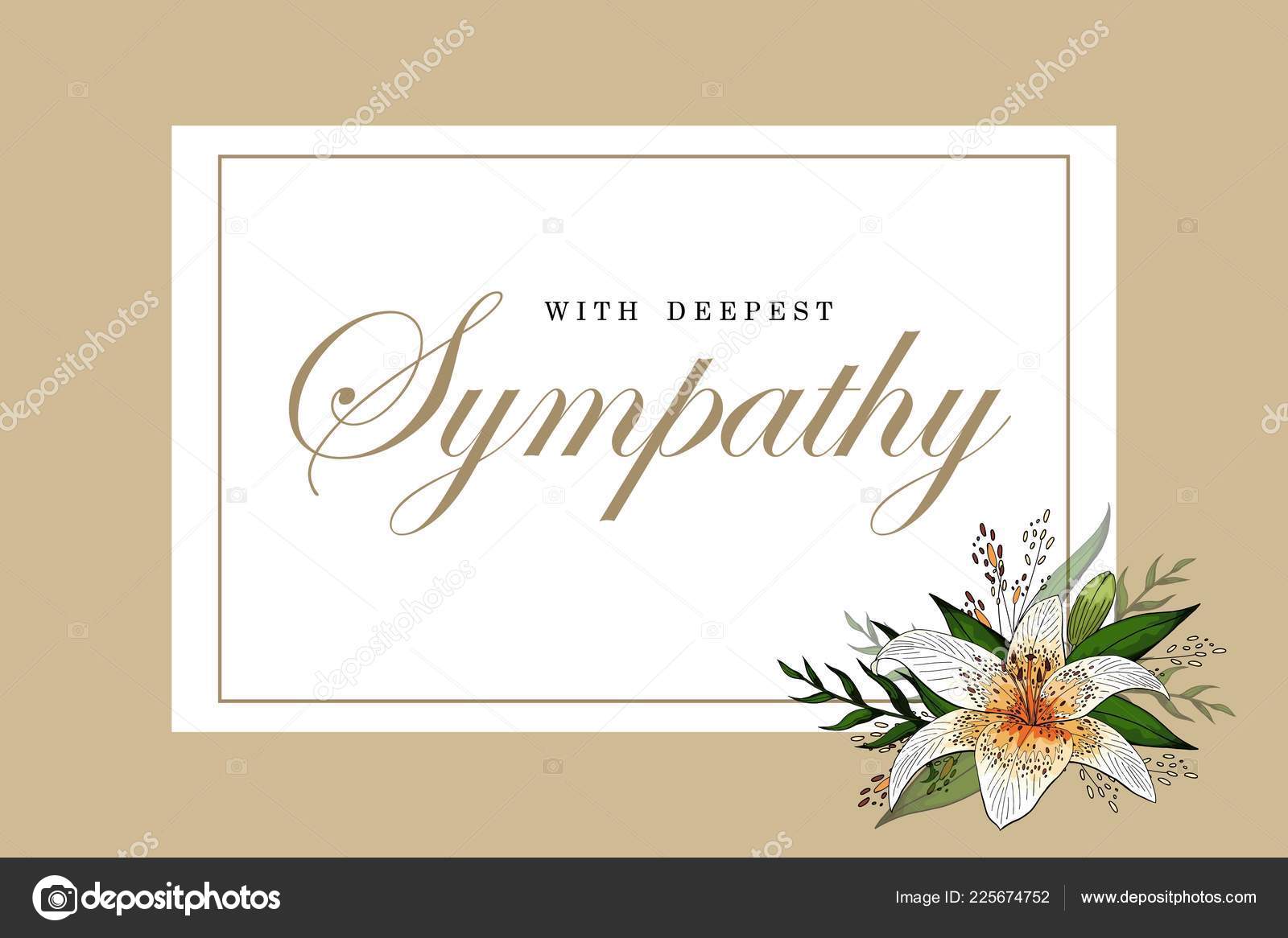 Condolences sympathy card floral lily bouquet and lettering Stock Inside Sympathy Card Template
