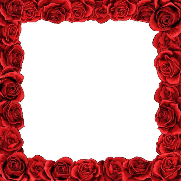Marco de flores de flor roja rosa para la tarjeta de felicitación, boda o día de San Valentín . — Vector de stock