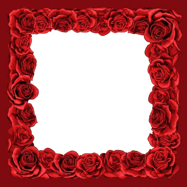 框架的红色花玫瑰花贺卡, 婚礼或情人节. — 图库矢量图片