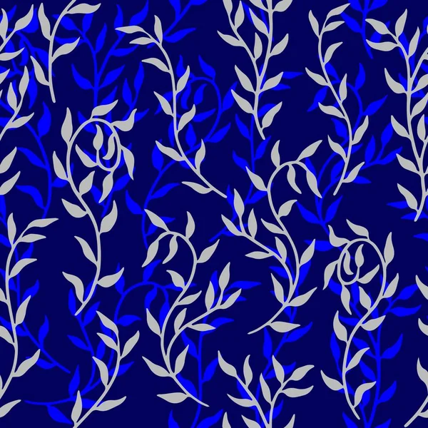 Liane breitet blaue Blätter Schlingpflanze nahtlose Muster Hintergrund Vektor — Stockvektor