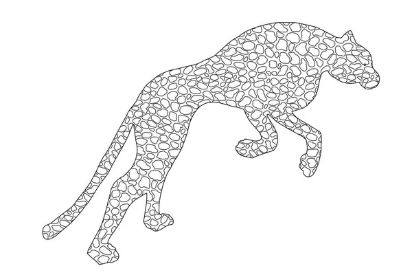 Getrokken van de jaguar, luipaard, wilde kat, panther doodle overzicht silhouet — Stockvector
