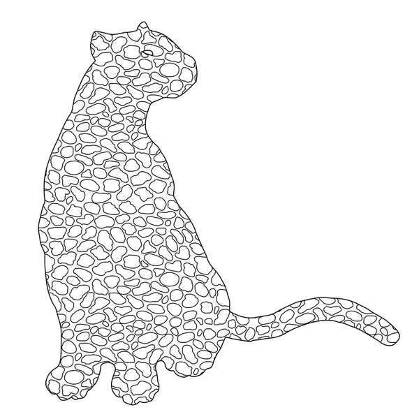 Húzott jaguar, Leopárd, vadmacska, párduc doodle szerkezeti sziluett — Stock Vector