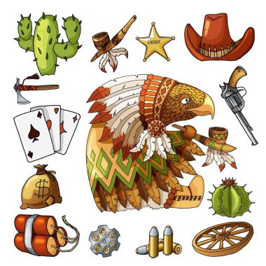 Çizgi film karakteri Amerikalı kartal ile klasik Batı öğeleri tasarım yazdırma