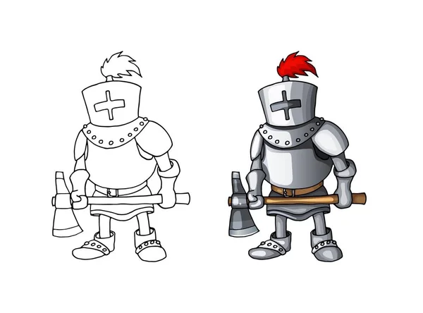 Cartoon Knight volledige lichaam armor pak staande met bijl karakter kleurrijke vector — Stockvector