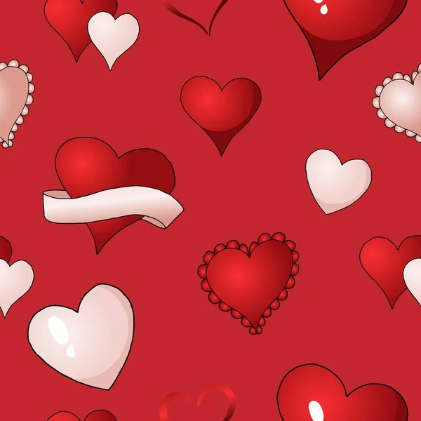 Valentines harten vector naadloze patroon achtergrond repetitieve textiel verf — Stockvector