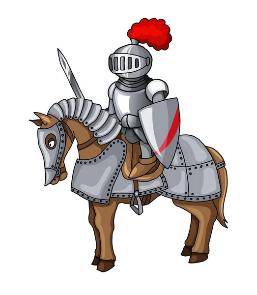 Şövalyeler takım elbise vücut koruma zırh kılıç ve kalkan karikatür çizim ile — Stok Vektör