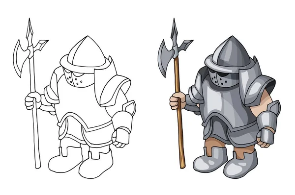 Cavaleiro medieval dos desenhos animados com escudo e lança, isolado sobre fundo branco —  Vetores de Stock