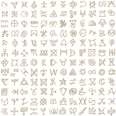 Dikişsiz desen dijital sanat ritüel sembolleri ve ekran yazdırma arka planı