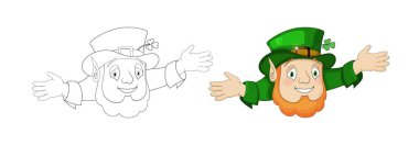 Çizgi film cüce şapkası ve neşeli sunumu ile yeşil elbise ceket