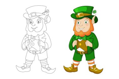 Çizgi film cin yeşil elbise ceket ve dört yapraklı yonca ile üst şapka