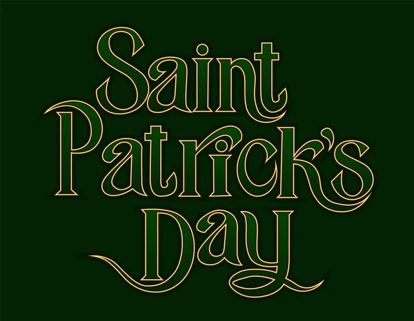 St. Patricks Day salutations élément de lettrage doré sur fond vert — Image vectorielle