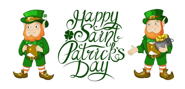 Happy St Patricks Day elementi della carta di celebrazione con scritte a mano — Vettoriale Stock