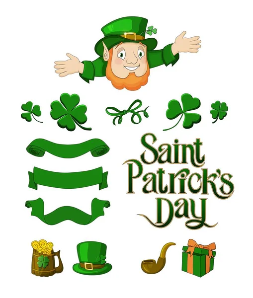 Saint Patricks Day designer cartoon elements set ilustração vetorial —  Vetores de Stock