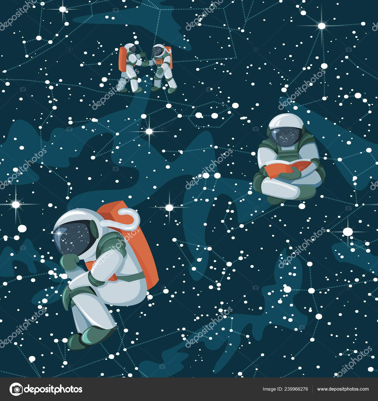 Cute Funny Cosmonaut Astronaut Spaceman Characters Exploring Outer