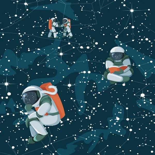 Şirin komik kozmonot astronot uzay adamı keşfetmek dış mekan desen karakterler — Stok Vektör