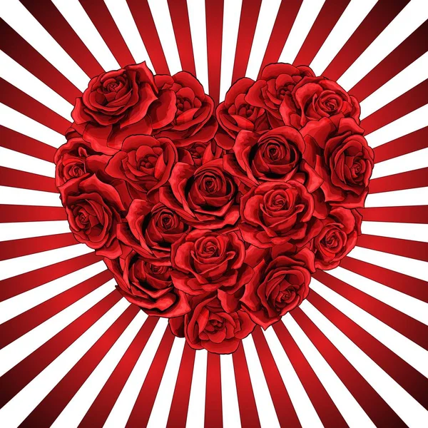 Hjärtat gjorde röda rosor i fotorealistiska detaljerad stil, ren vektor på balkar — Stock vektor