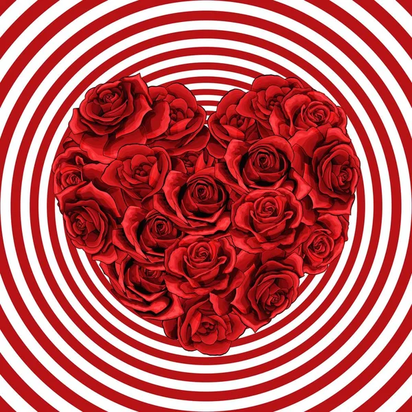 Corazón hecho de rosas rojas en estilo fotorrealista detallado, vector limpio en rondas — Archivo Imágenes Vectoriales