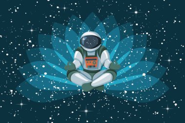 Meditasyon, lotus pozisyonda oturan astronot uzayda rahatlatıcı