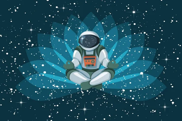 Astronaut som sitter i lotusställning, mediterar, avkopplande flyter i rymden — Stock vektor