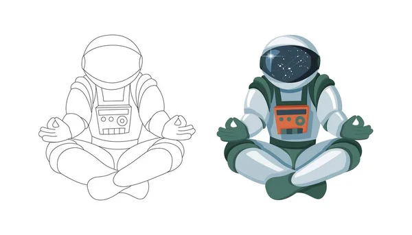 Figur av astronaut sitter i Buddha pose. Meditation i rymden isolerade — Stock vektor