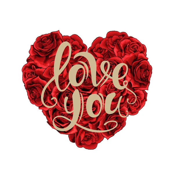 발렌타인의 빨간 장미 마음 가득 고 흰색 배경에 고립 된 글자 — 스톡 벡터