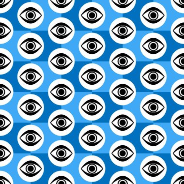 Kesintisiz mavi, siyah ve beyaz geometrik desen yanıp sönen gözler ile soyut