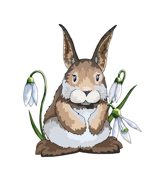 Vektör karikatür yarı ton düz yaratıcı Paskalya tavşanı ya da tavşan el çekilmiş — Stok Vektör