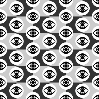 Kesintisiz gri, siyah ve beyaz geometrik desen yanıp sönen gözler ile soyut
