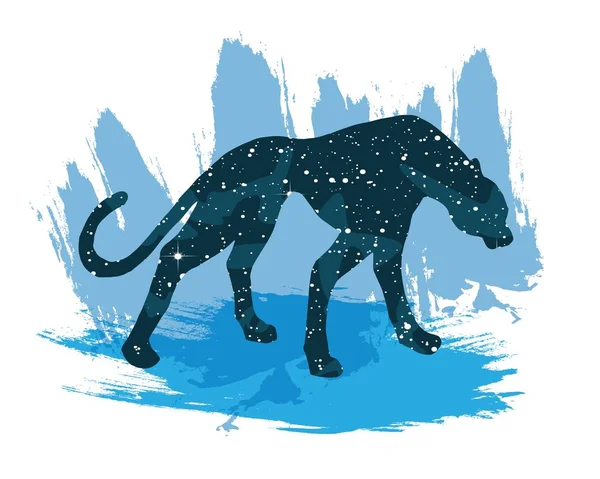 Ilustração de um leopardo do céu noturno. Impressão vetorial isolada sobre fundo branco —  Vetores de Stock