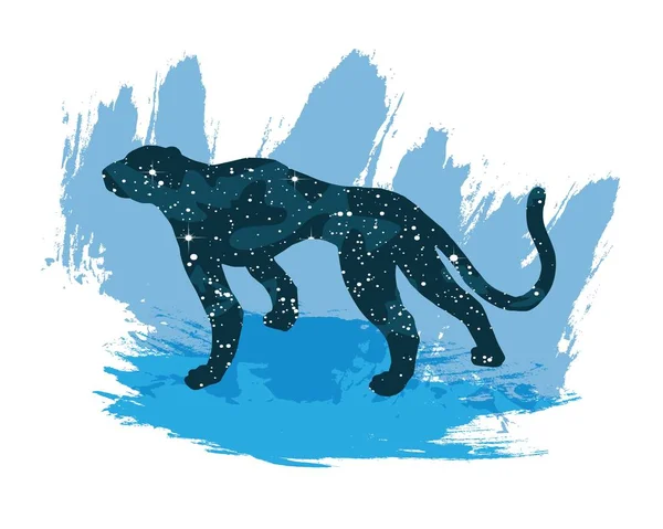 Illustration of a night sky leopard. Vector print isolated on white background — Stock Vector