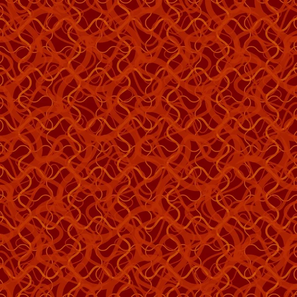 Seamless mönster med abstrakt oregelbundet vågiga röda rutnät på svart bakgrund — Stock vektor