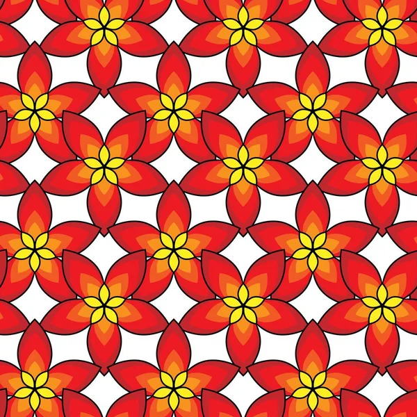 Ilustración vectorial del patrón de flores simplemente rojas. Flores rojas y amarillas — Vector de stock