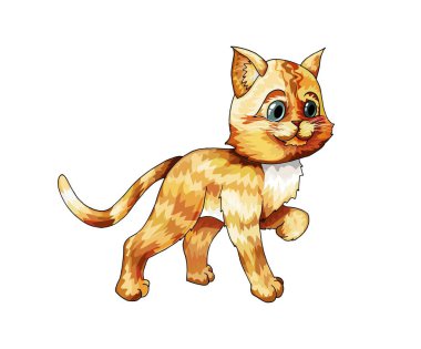 Vektör yavru kedi çizgi film şirin mutlu zencefil kedi karakteri gülümseyen iskambil