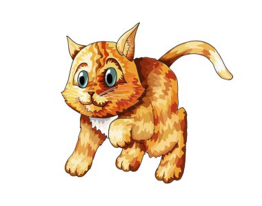 Vektör yavru kedi çizgi film şirin mutlu zencefil kedi karakteri gülümseyen iskambil