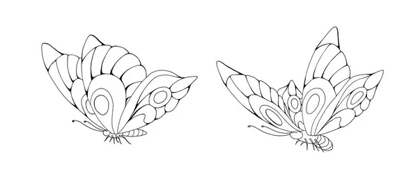 Zentangle стилізовані мультфільм два метеликів ізольовані на білому тлі — стоковий вектор