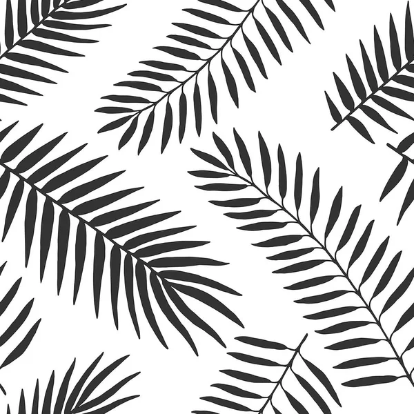 Hand palmblad dras vektor svartvitt sömlösa mönster — Stock vektor