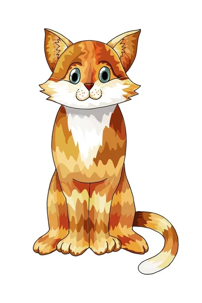 Leuke happy cartoon karakter van de kat. Hand getrokken doodle gekleurde vectorillustratie — Stockvector
