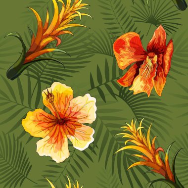 Vektör Dikişsiz tropikal desen modern parlak yaz baskı tasarımı