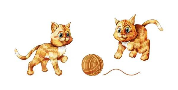 Vektor-Set von Cartoon-Bildern von niedlichen verschiedenen Katzen, die mit clew isoliert spielen — Stockvektor