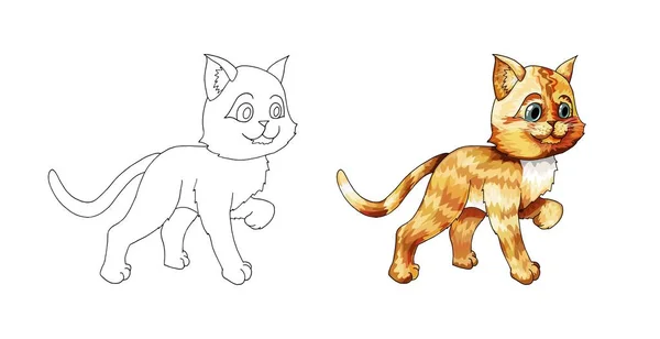 Sevimli çizgi yavru kedi. Zencefil el çizilmiş doodle hayvan. Kroki için sayfa boyama — Stok Vektör