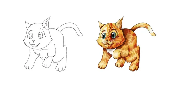 Schattige cartoon kitten. Gember hand getrokken doodle dier. Schets voor de kleurplaat pagina — Stockvector