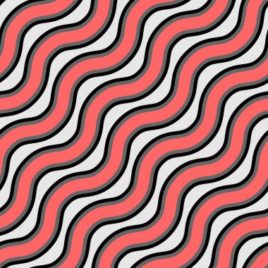 Vektör Dikişsiz doku. Dalgalı mercan, pembe ve siyah çizgiler tekrarlama deseni