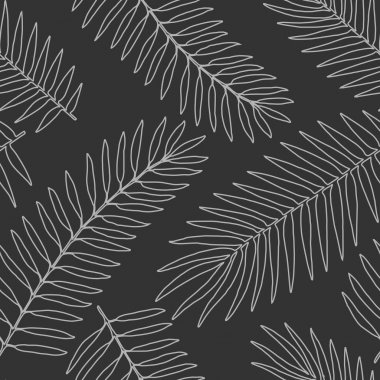 Tropikal palmiye ile Dikişsiz desen siyah ve beyaz tek renkli arka plan yaprakları