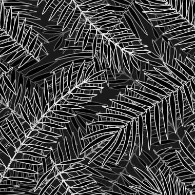 Tropikal bitkiler grafik çizim gravür tarzı ile Dikişsiz desen arka plan