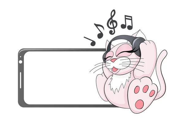 Kedi kulaklık favori müzik pet meloman komik vektör dinlerken — Stok Vektör