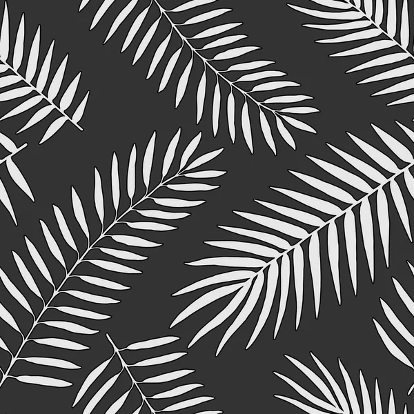 Монохромные тропические джунгли вектор листьев бесшовные черно-белый узор — стоковый вектор