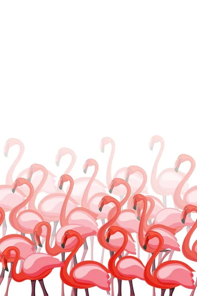 Roze flamingo's mist gesmolten horizontale framerand naadloze patroon — Stockvector