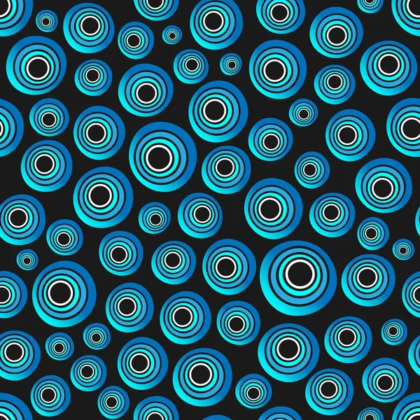 Nahtloser Hintergrund konzentrischer Kreise in neonblauen Farben auf schwarz — Stockvektor